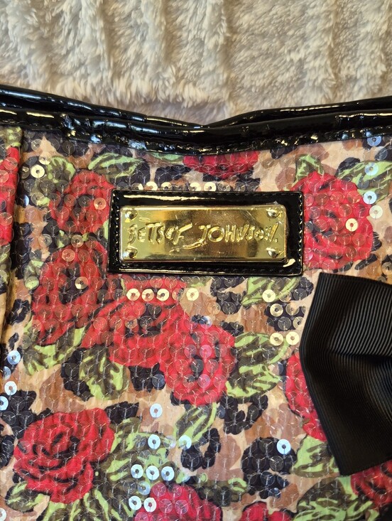 Betsey Johnson Sequined Pleated Tote Black Floral Hobo Handbag Purse Colorful main image 13